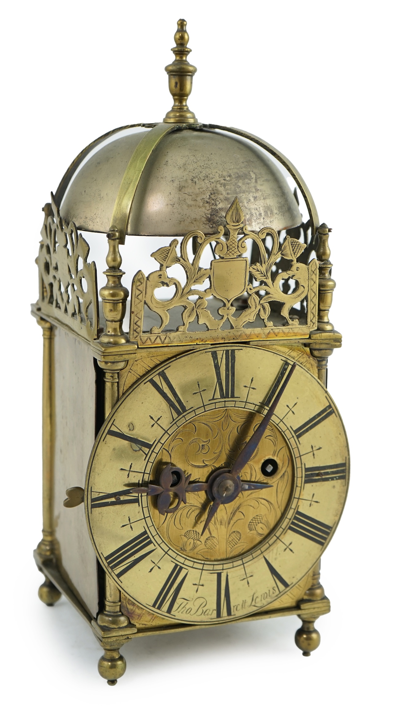 Thomas Barrett of Lewis, [Lewes]. An 18th century brass lantern clock